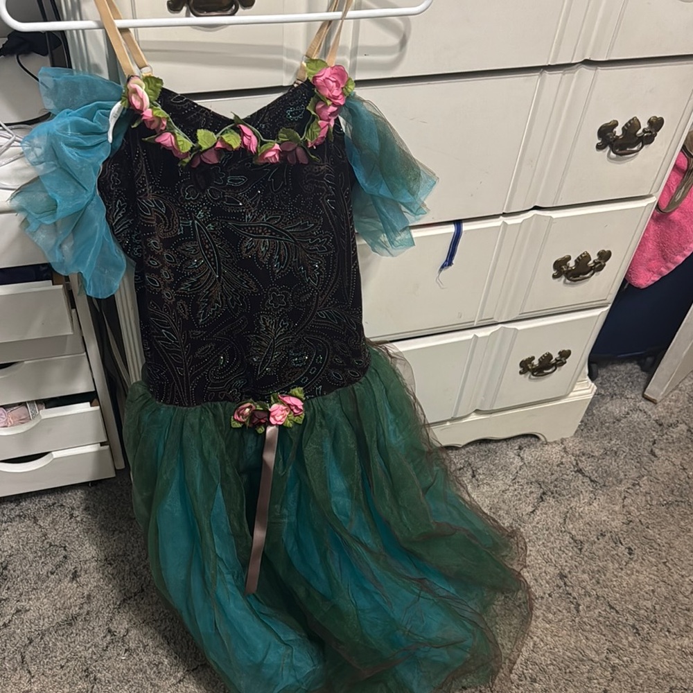 Victoria Dancewear Flower Ballet Costume, Flower Detailing, Brown/Green/Blue